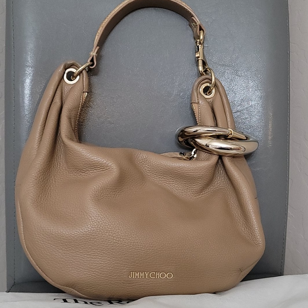 Jimmy Choo Solar Hobo in Tan Pebbled Leather